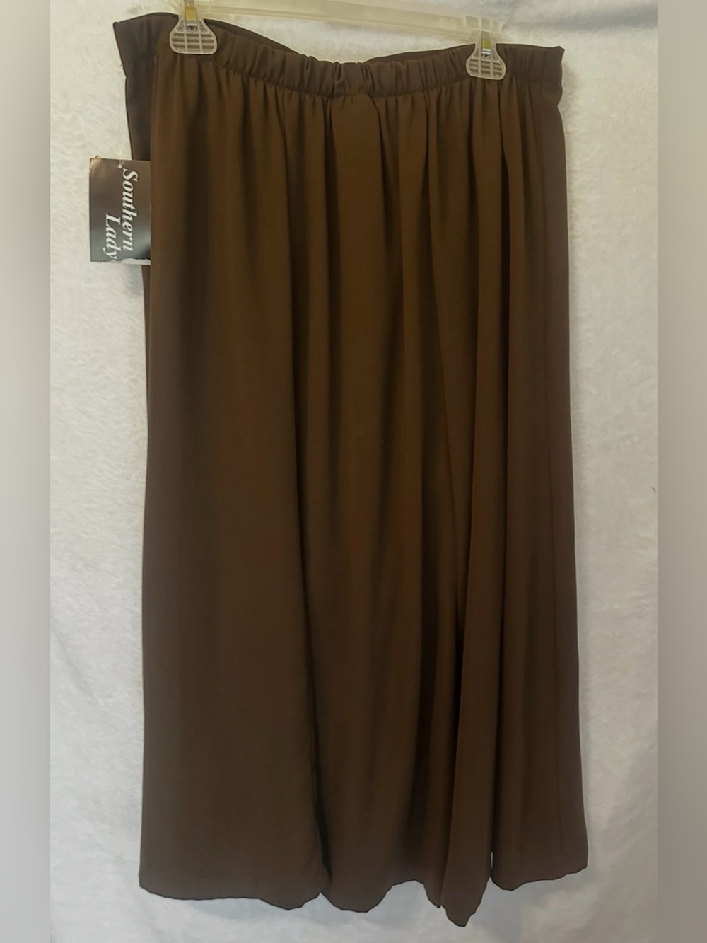#1176 Southern Lady Chocolate Brown Elastic-Waist Maxi Skirt—Size Large NWT